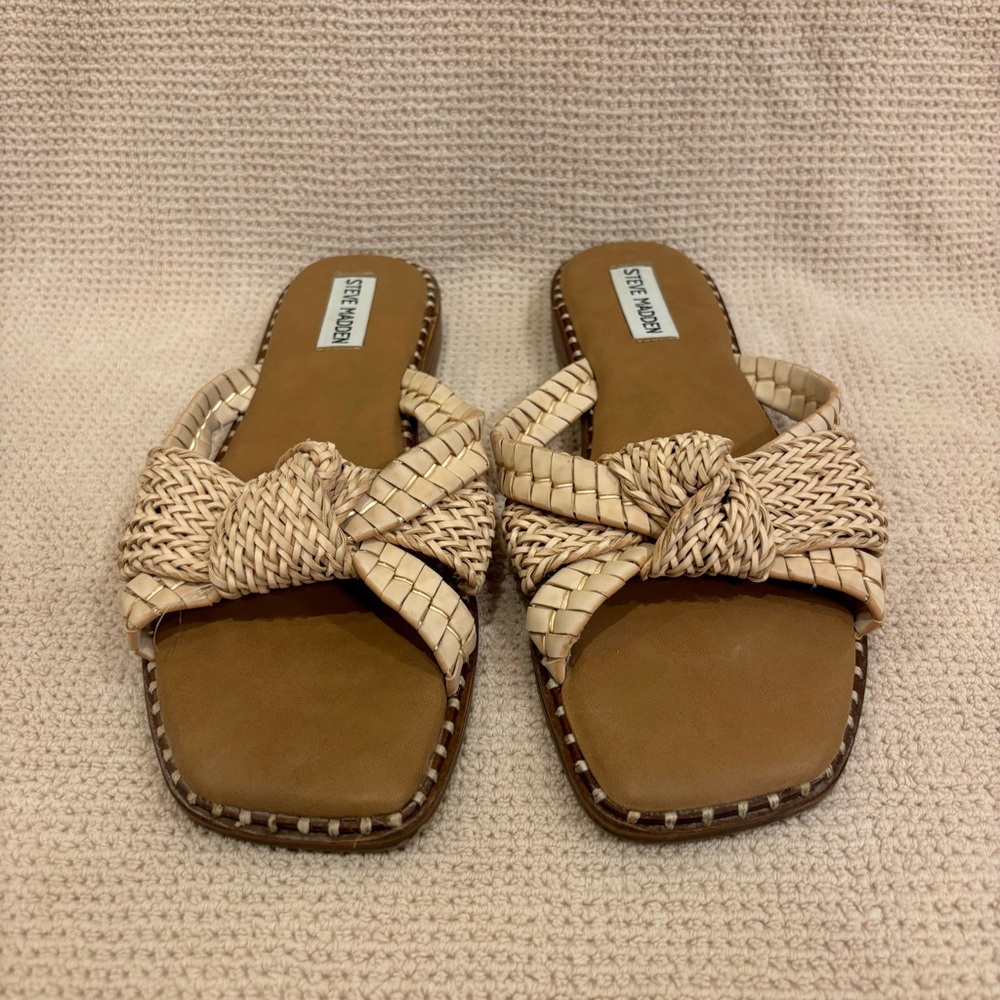 Steve Madden Raffia Woven Knot Slide Sandals Size 8.5